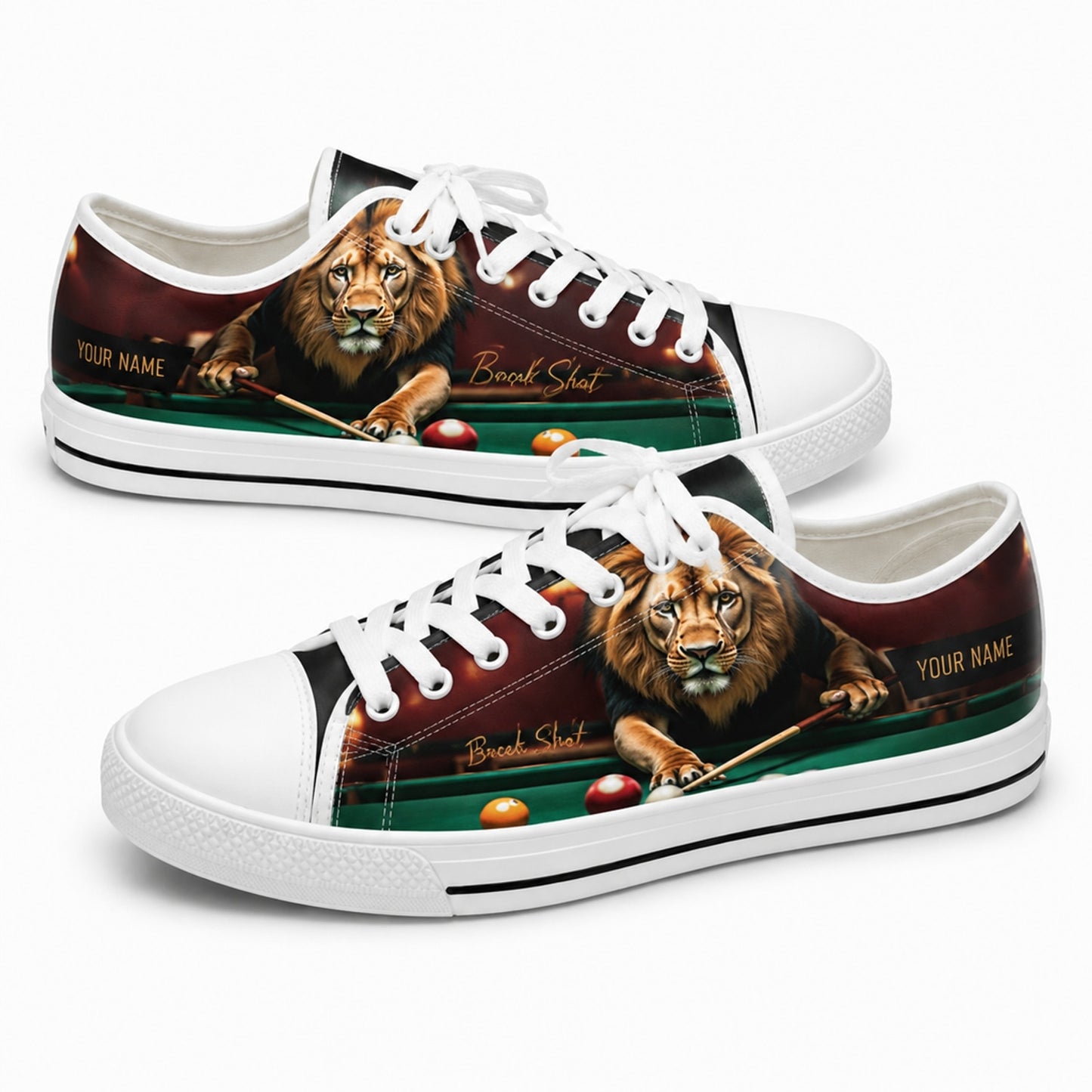 Lion Billiards Break Shot Graphic Personalized Low Top Shoes