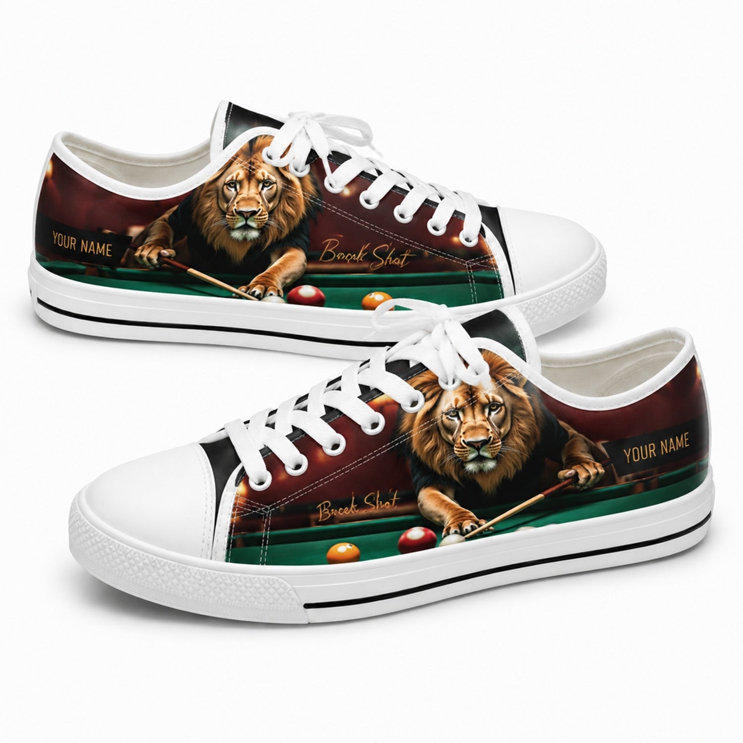 Lion Billiards Break Shot Graphic Personalized Low Top Shoes