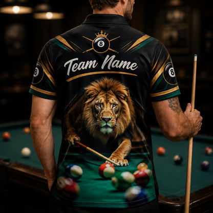 Lion Billiards King Sport Custom Billiard Polo Shirt Back View