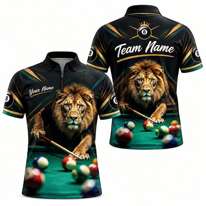 Lion Billiards King Sport Custom Billiard Polo Shirt Jersey Zip 1 4 Collar