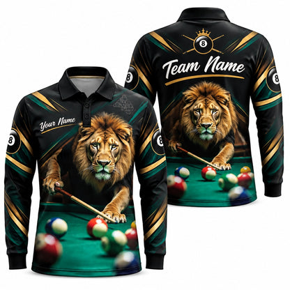 Lion Billiards King Sport Custom Billiard Polo Shirt Long Sleeve Polo