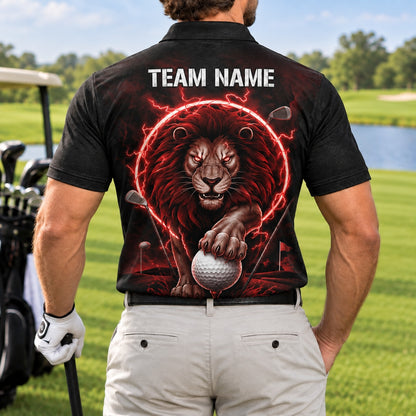 Lion With Golf Ball Graphic Personalized Golf Polo Shirt Back View