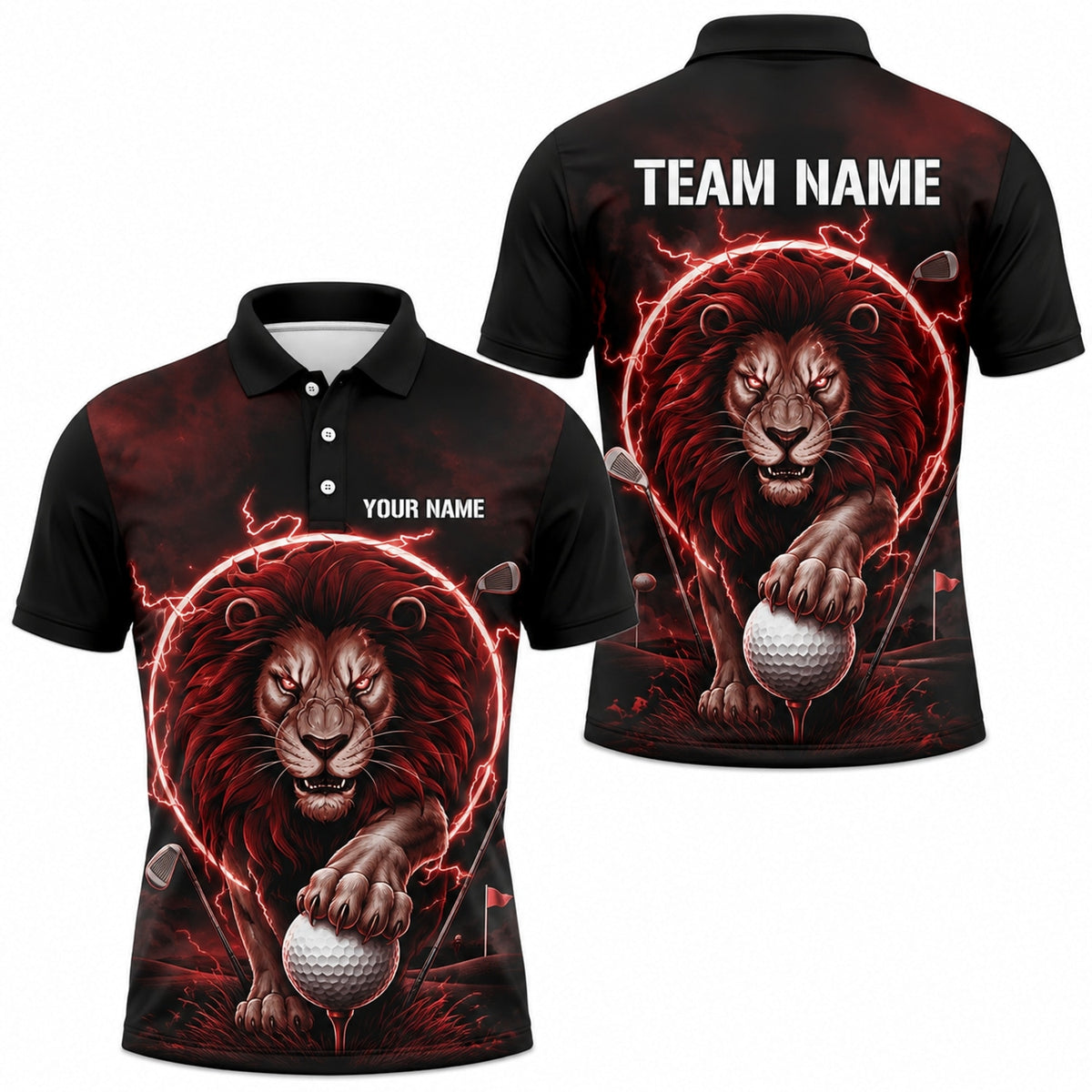 Lion With Golf Ball Graphic Personalized Golf Polo Shirt