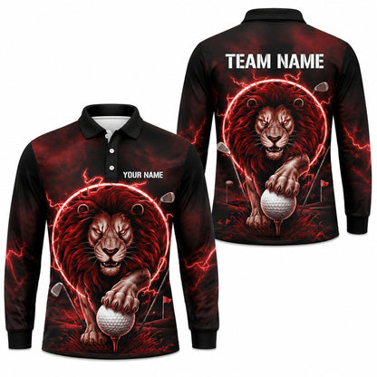 Lion With Golf Ball Graphic Personalized Golf Polo Shirt Long Sleeve Polo
