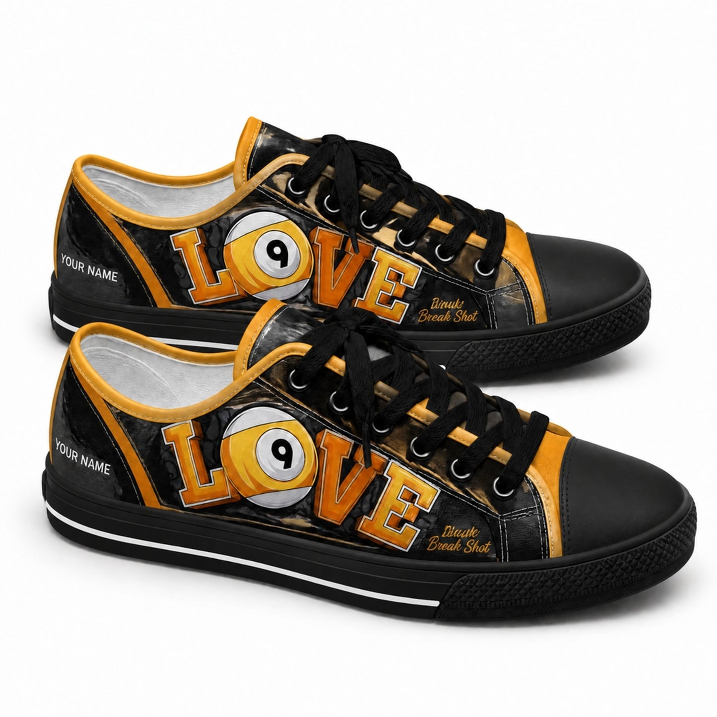 Love 9 Ball Billiards Graphic Personalized Low Top Shoes Black Shoes