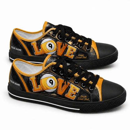 Love 9 Ball Billiards Graphic Personalized Low Top Shoes Black Shoes