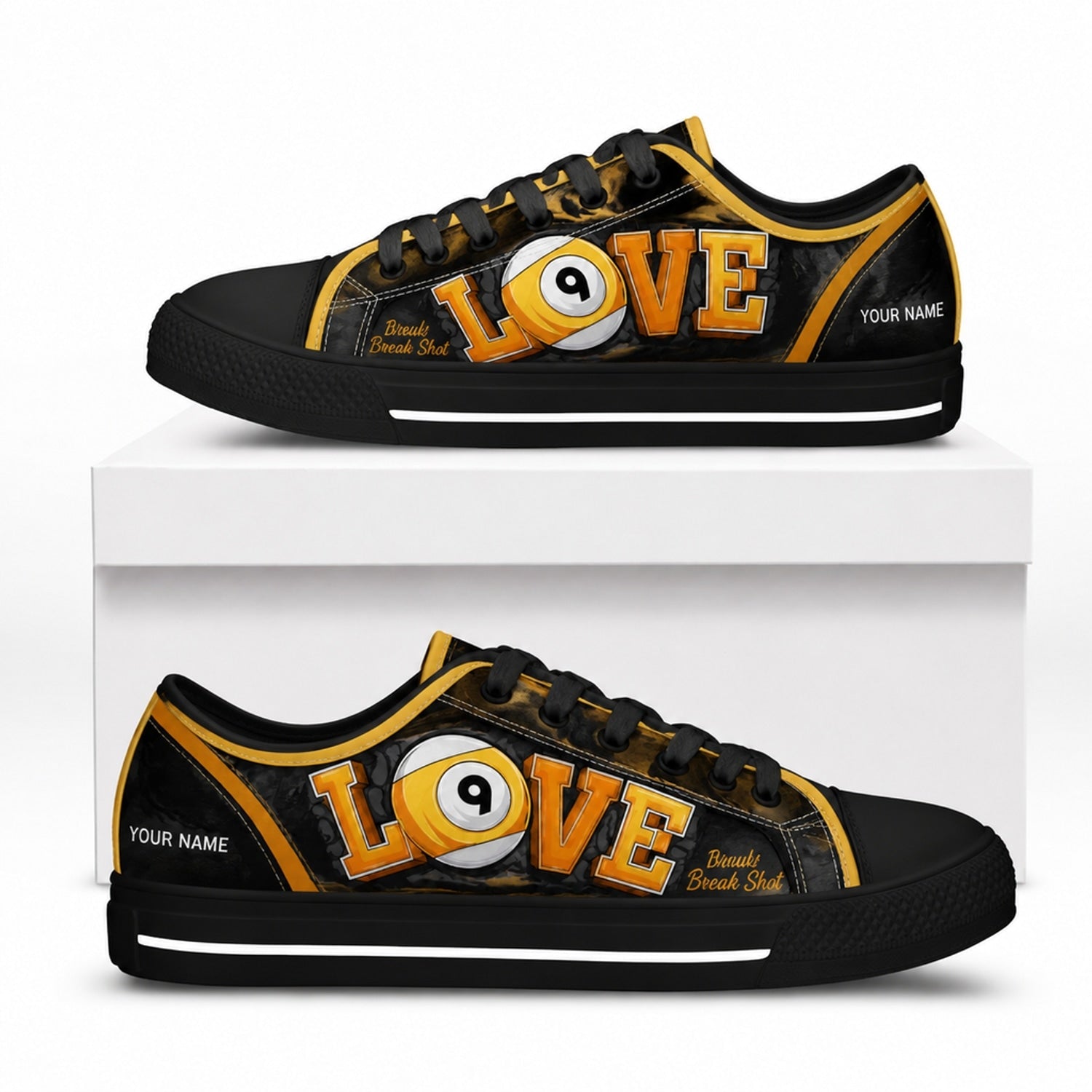 Love 9 Ball Billiards Graphic Personalized Low Top Shoes Box Black