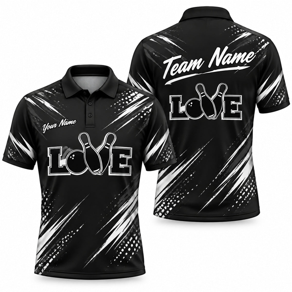 Love Bowling Pins Typography Custom Bowling Polo Shirt