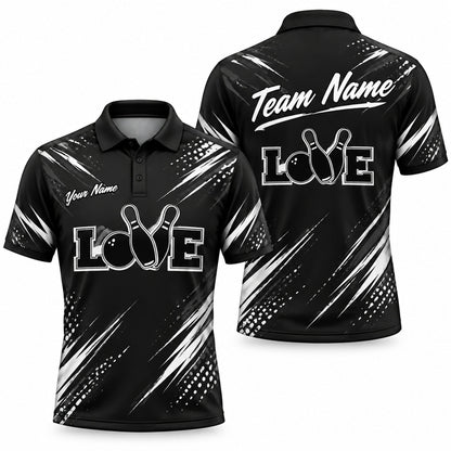 Love Bowling Pins Typography Custom Bowling Polo Shirt