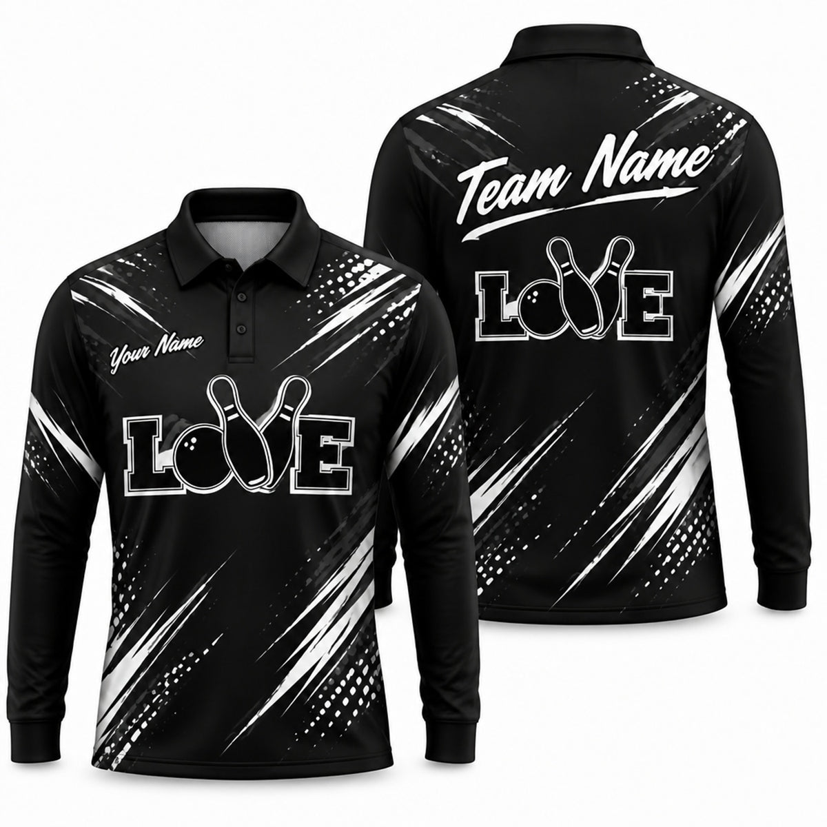 Love Bowling Pins Typography Custom Bowling Polo Shirt Long Sleeve Polo