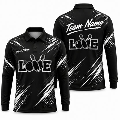 Love Bowling Pins Typography Custom Bowling Polo Shirt Long Sleeve Polo