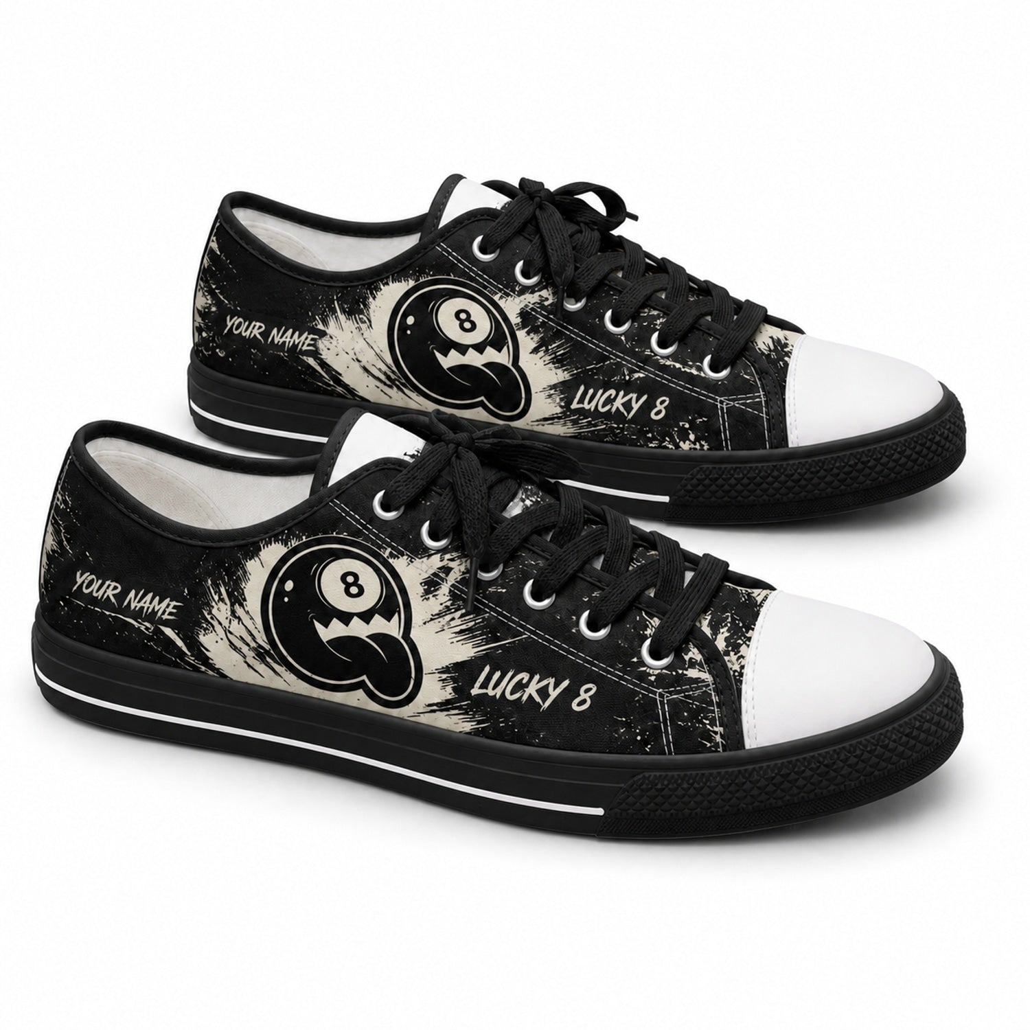 Lucky 8 Eight Ball Graphic Custom Low Top Shoes Black Shoes