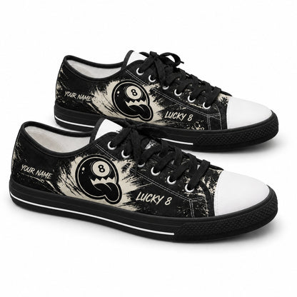 Lucky 8 Eight Ball Graphic Custom Low Top Shoes Black Shoes