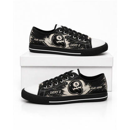 Lucky 8 Eight Ball Graphic Custom Low Top Shoes Box Black