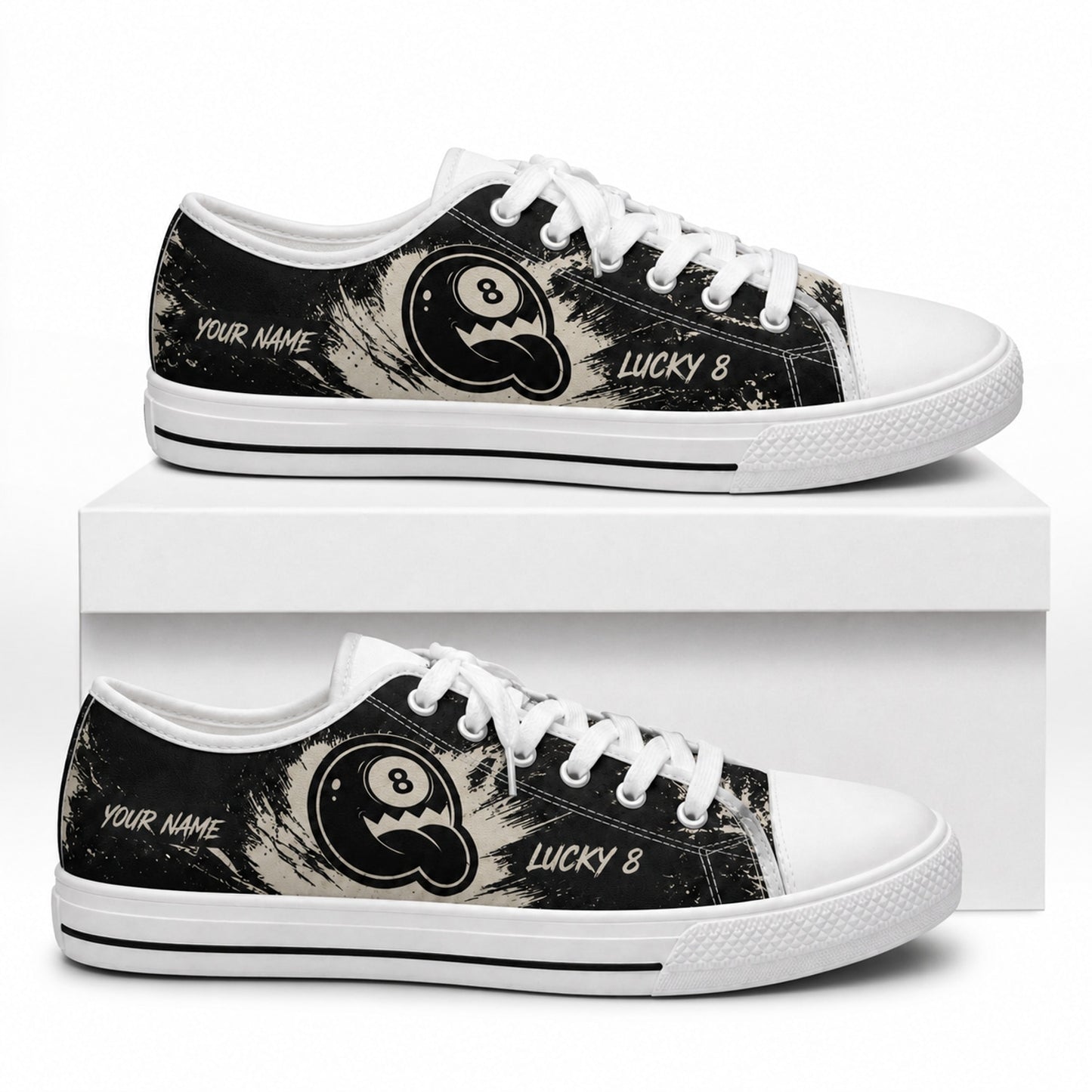 Lucky 8 Eight Ball Graphic Custom Low Top Shoes Box White