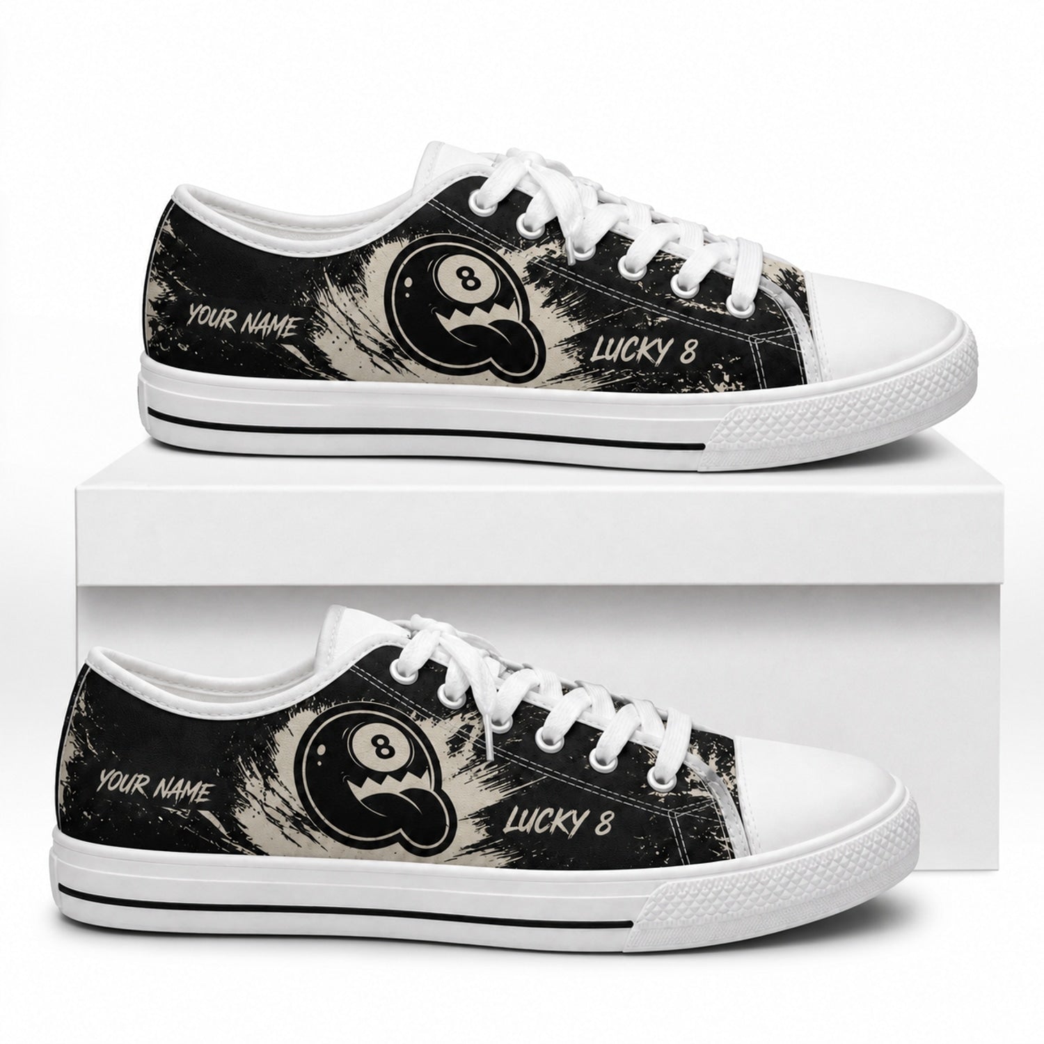 Lucky 8 Eight Ball Graphic Custom Low Top Shoes Box White