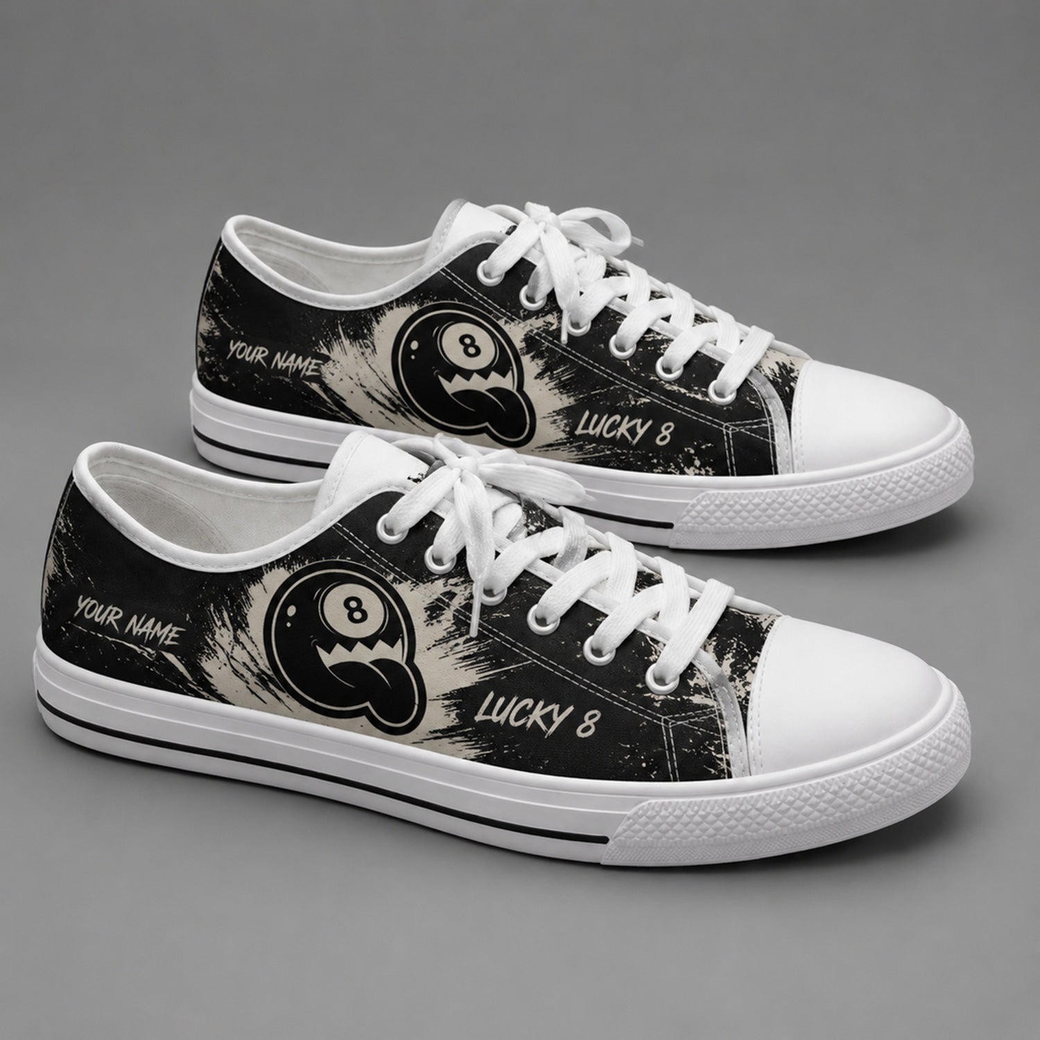 Lucky 8 Eight Ball Graphic Custom Low Top Shoes
