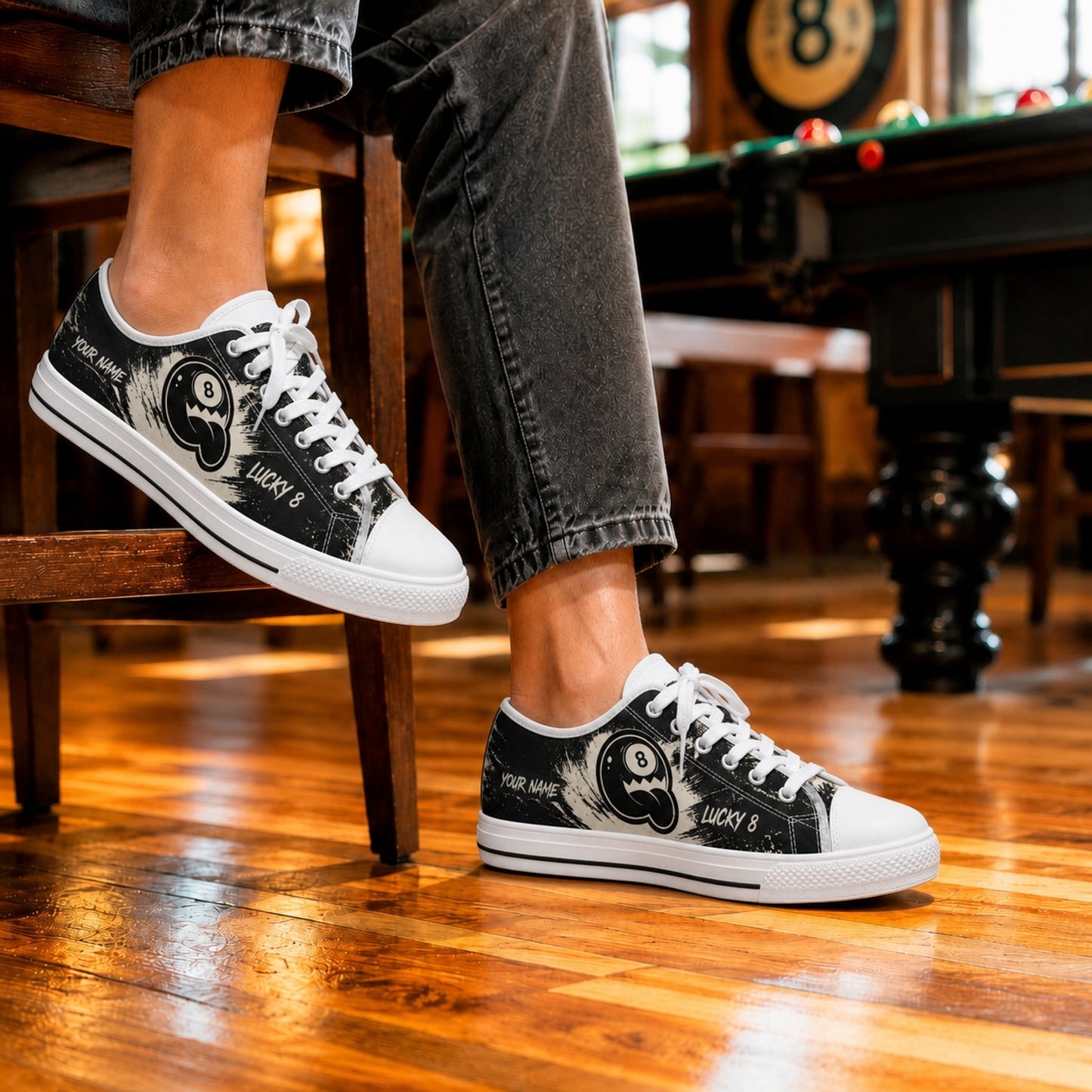 Lucky 8 Eight Ball Graphic Custom Low Top Shoes Life Style