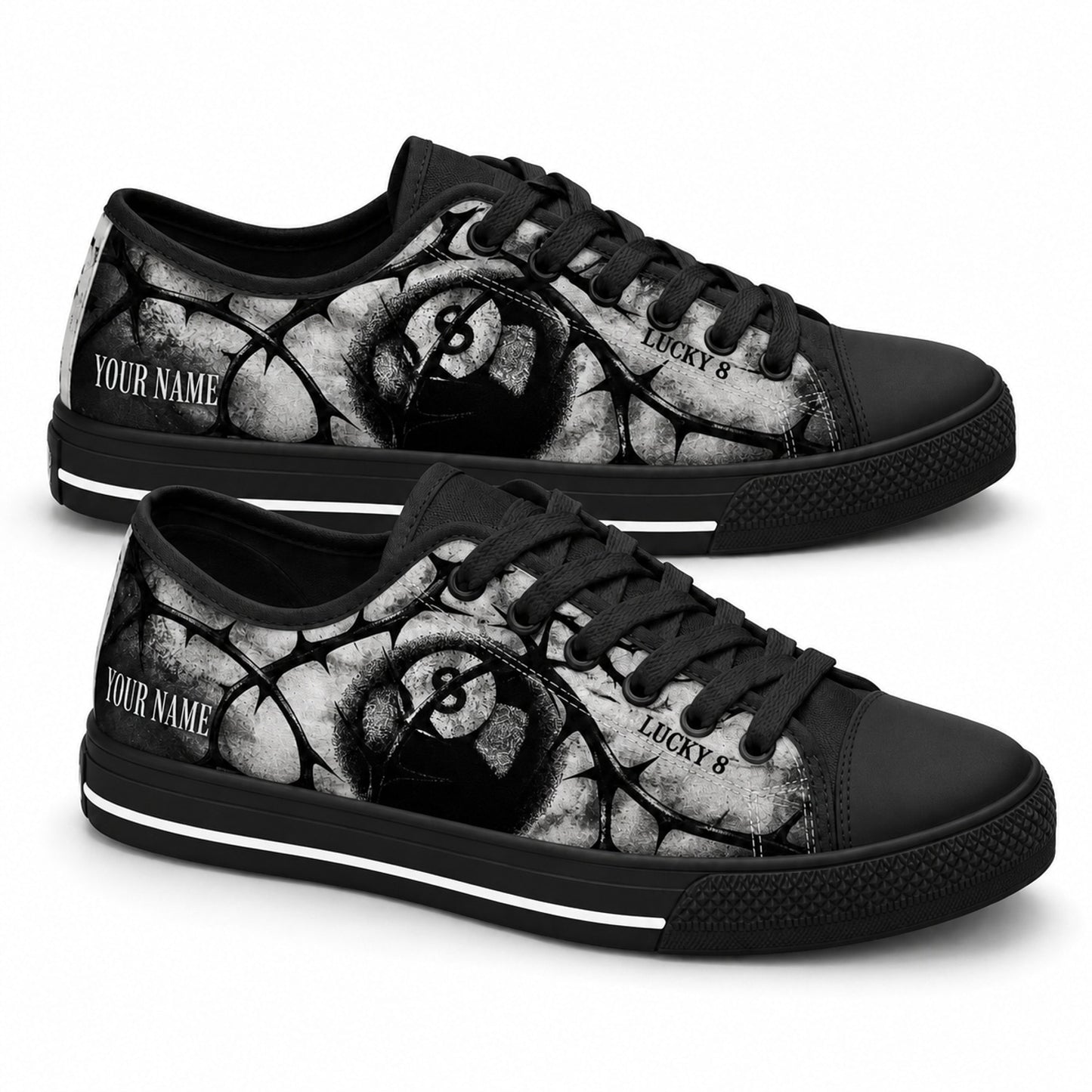 Lucky 8 Eight Ball Graphic Personalized Low Top Shoes Black Shoes