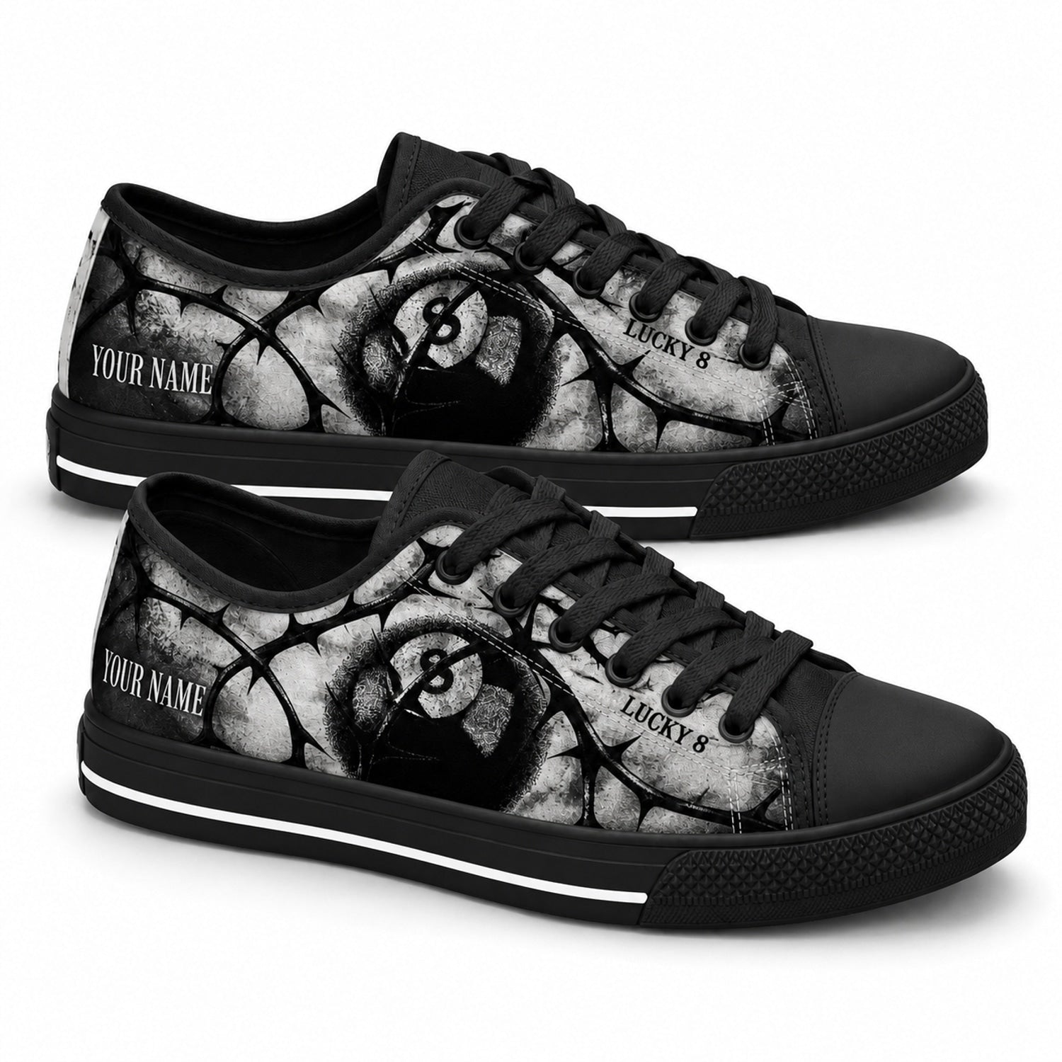 Lucky 8 Eight Ball Graphic Personalized Low Top Shoes Black Shoes