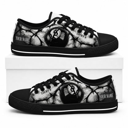 Lucky 8 Eight Ball Graphic Personalized Low Top Shoes Box Black