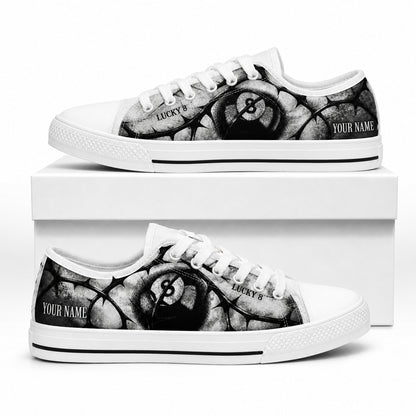 Lucky 8 Eight Ball Graphic Personalized Low Top Shoes Box White