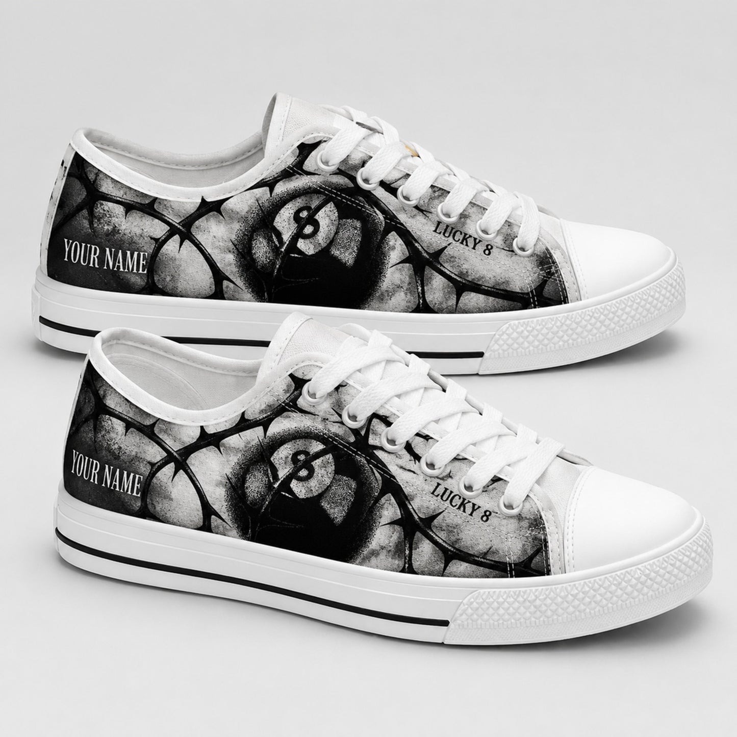 Lucky 8 Eight Ball Graphic Personalized Low Top Shoes