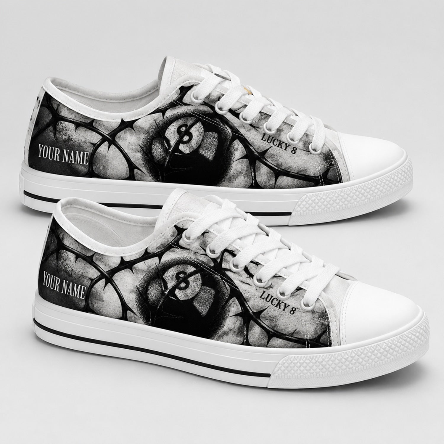 Lucky 8 Eight Ball Graphic Personalized Low Top Shoes