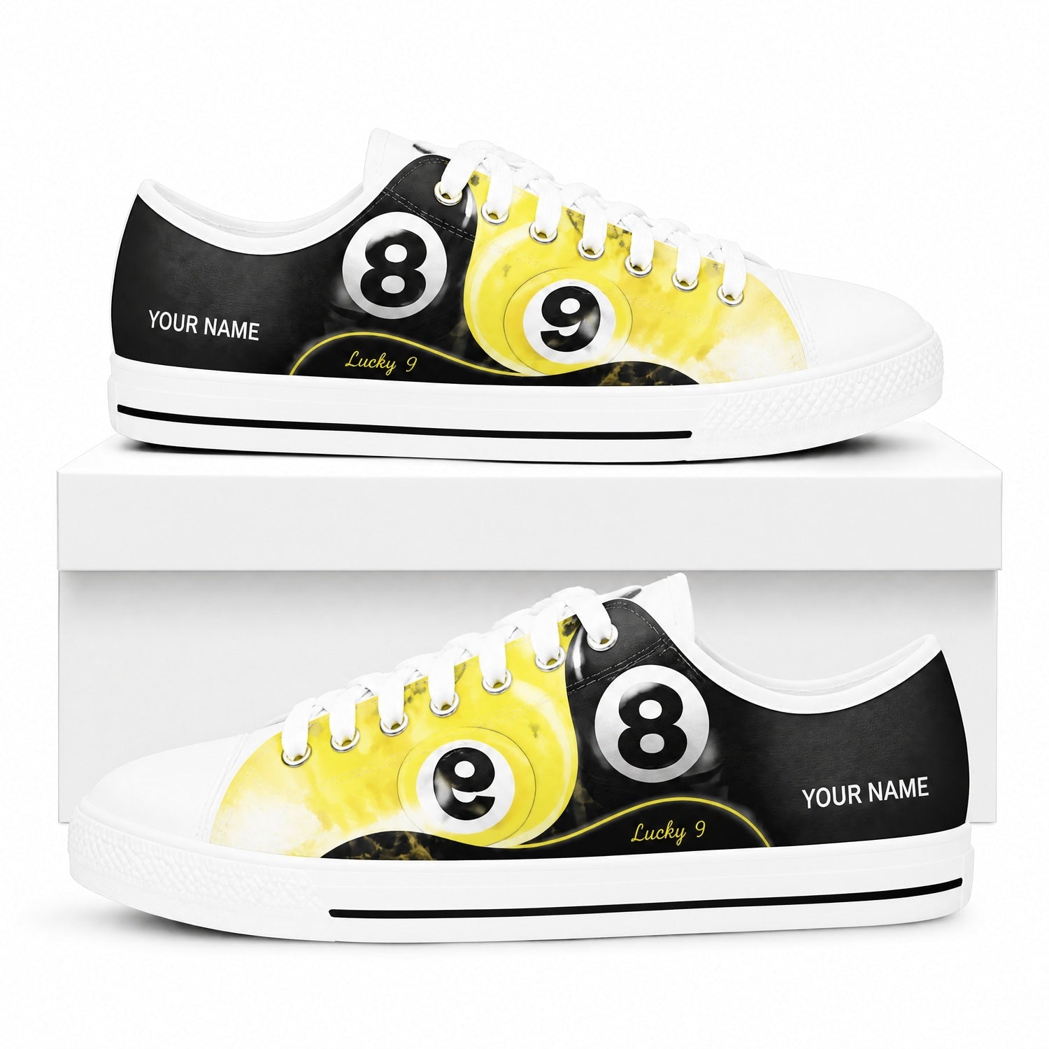 Lucky 9 Ball Custom Low Top Shoes Box White