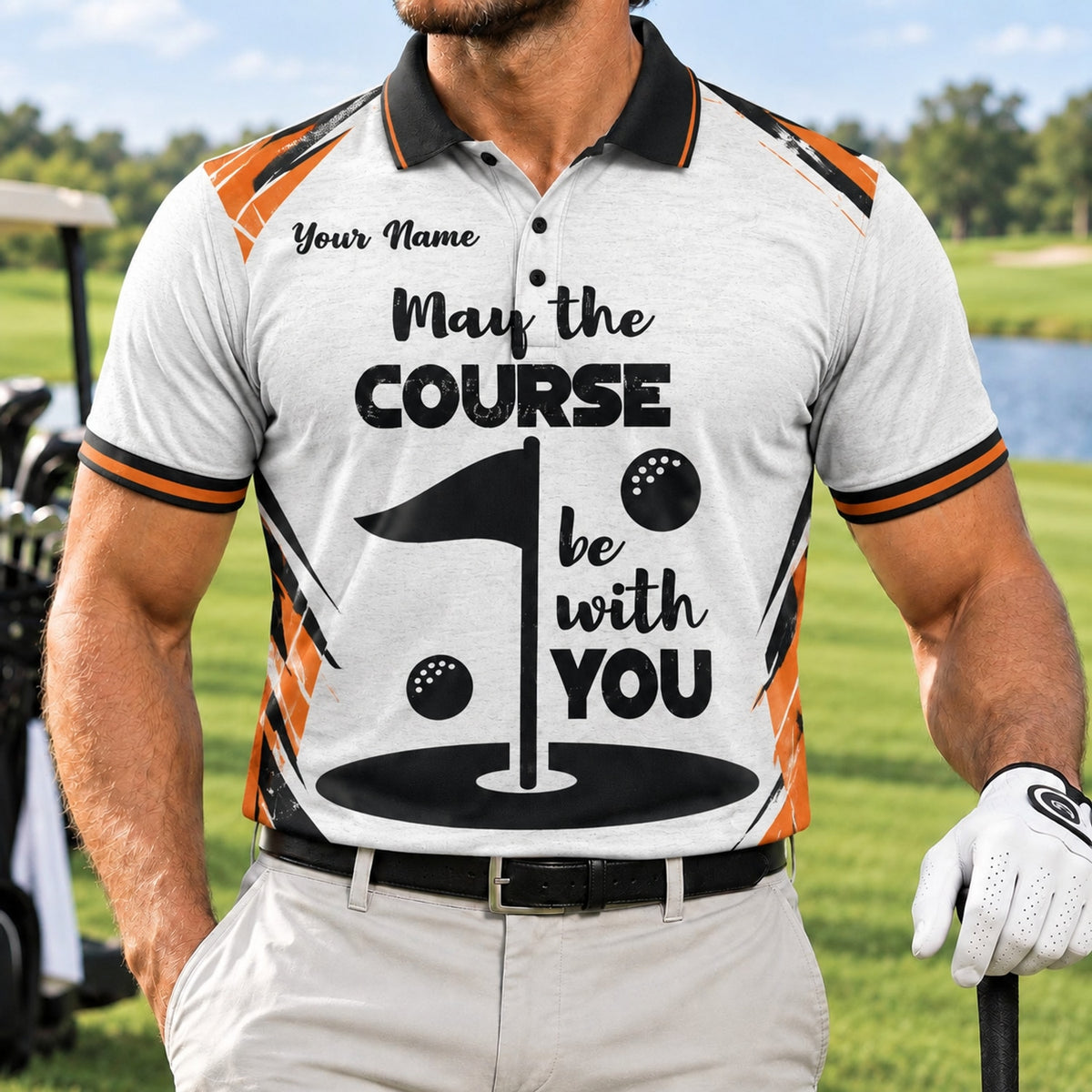 May The Course Be With You Sport Personalized Golf Polo Shirt Front View
