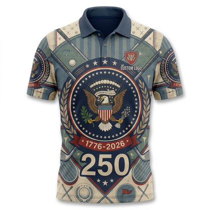 Flatlay view of 250th Anniversary USA theme polo shirt for men