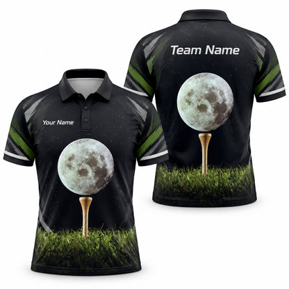 Moon Golf Ball on Tee Graphic Personalized Golf Polo Shirt