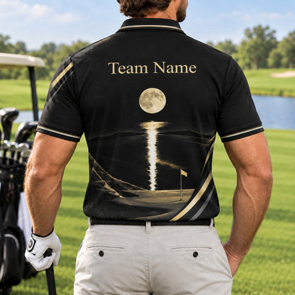 Moonlit Golf Course Modern Personalized Golf Polo Shirt Back View