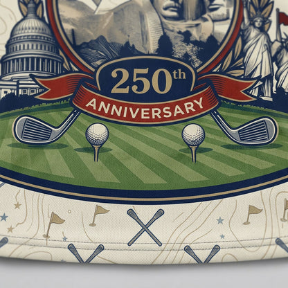 Detailed closeup of the Mount Rushmore monument embroidery on polo fabric