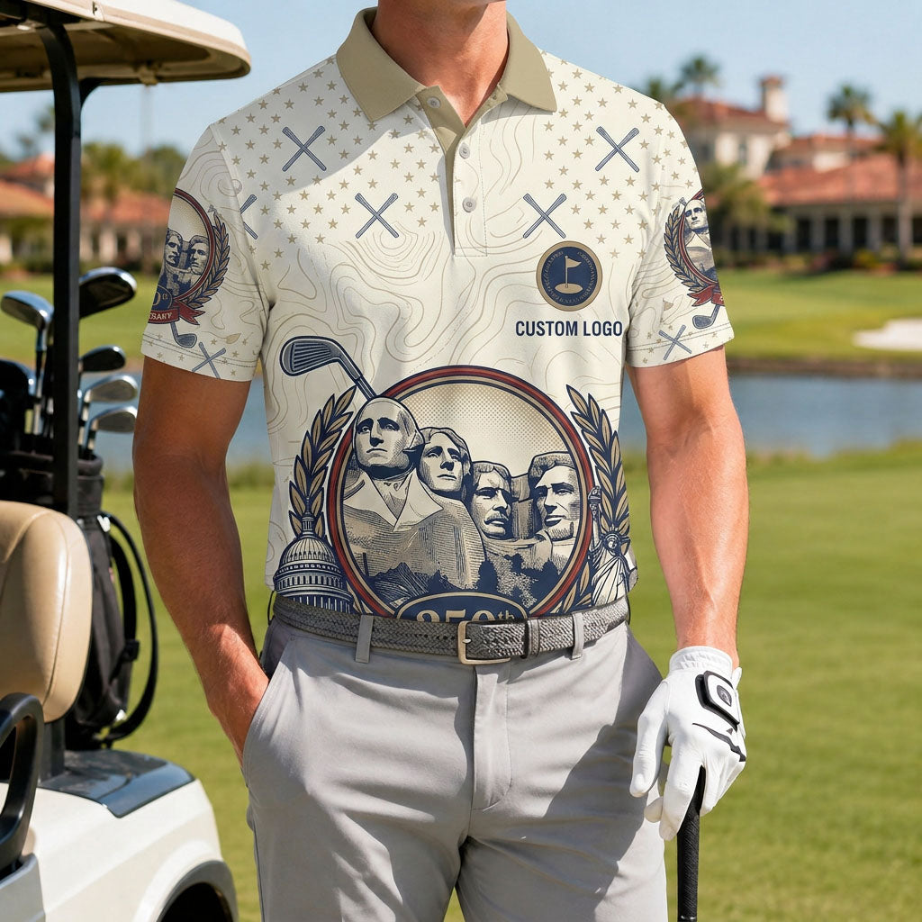 Golfer wearing the Mt. Rushmore 250 performance polo on the golf course