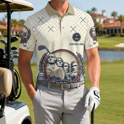 Golfer wearing the Mt. Rushmore 250 performance polo on the golf course