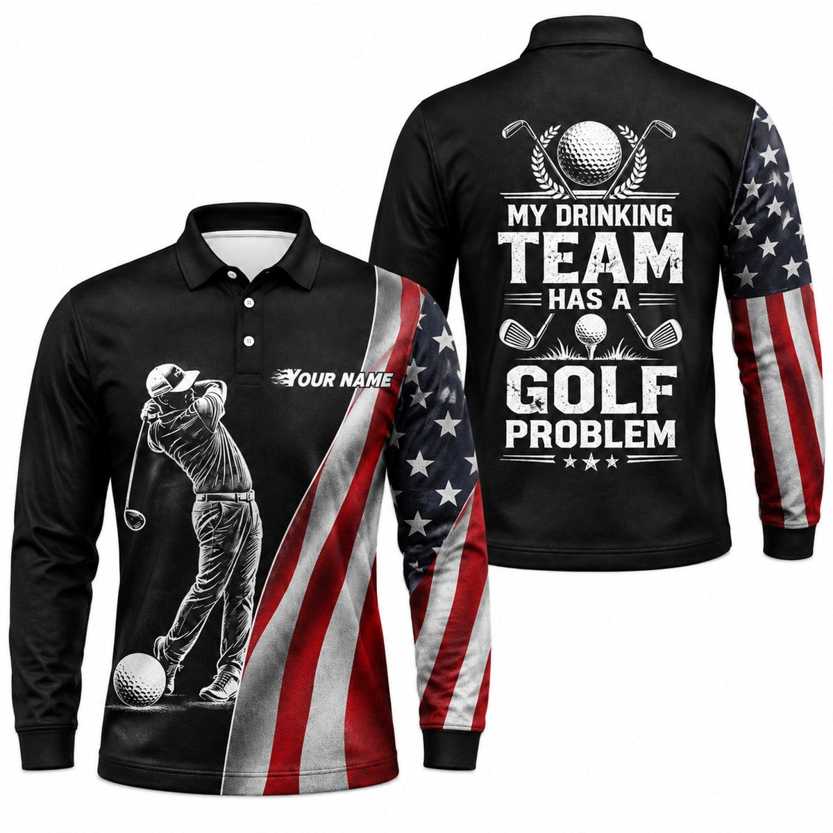 My Drinking Team Golf Personalized Golf Polo Shirt Long Sleeve Polo