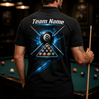 Neon 8 Ball Triangle Sport Personalized Billiard Polo Shirt Back View