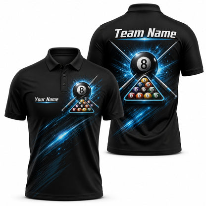 Neon 8 Ball Triangle Sport Personalized Billiard Polo Shirt