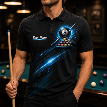 Neon 8 Ball Triangle Sport Personalized Billiard Polo Shirt Front View
