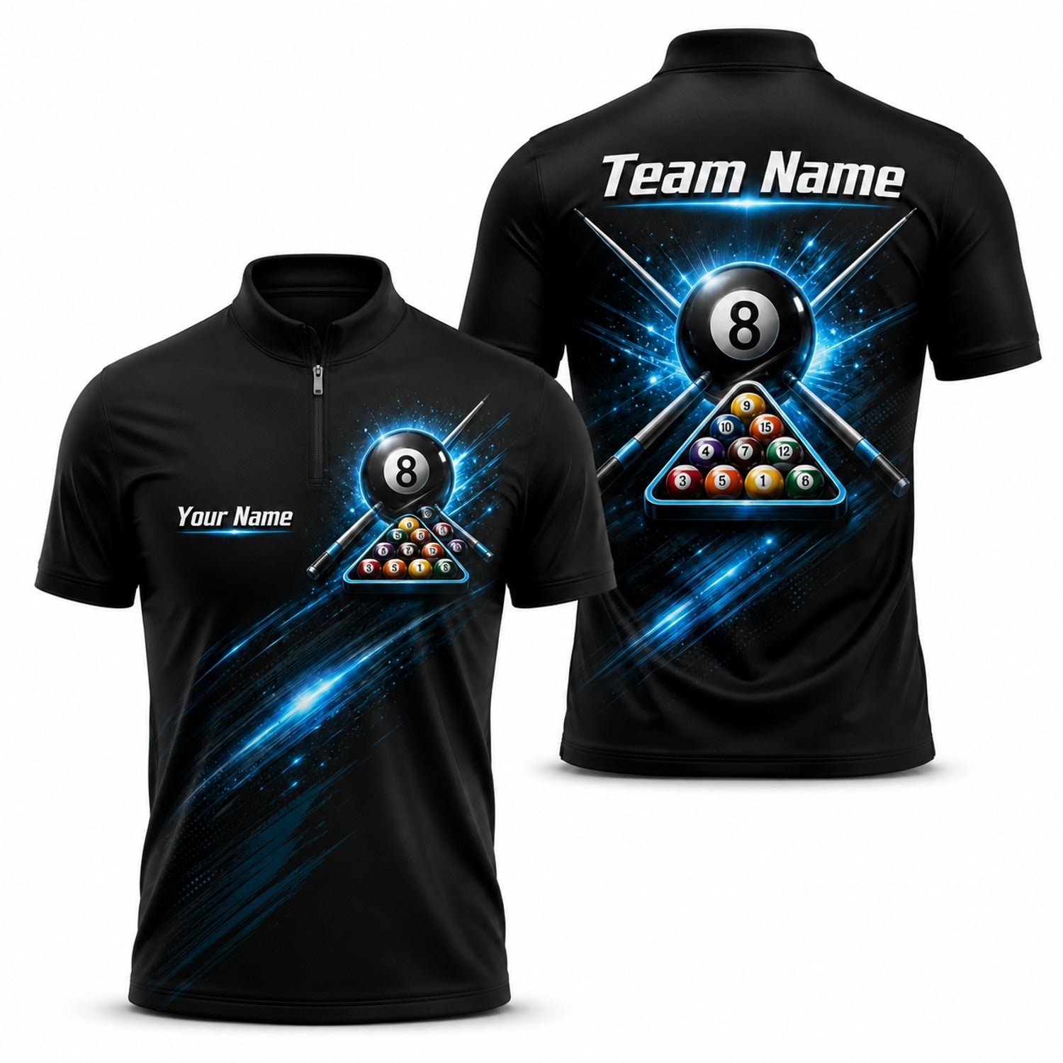 Neon 8 Ball Triangle Sport Personalized Billiard Polo Shirt Jersey Zip 1 4 Collar