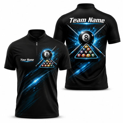 Neon 8 Ball Triangle Sport Personalized Billiard Polo Shirt Jersey Zip 1 4 Collar