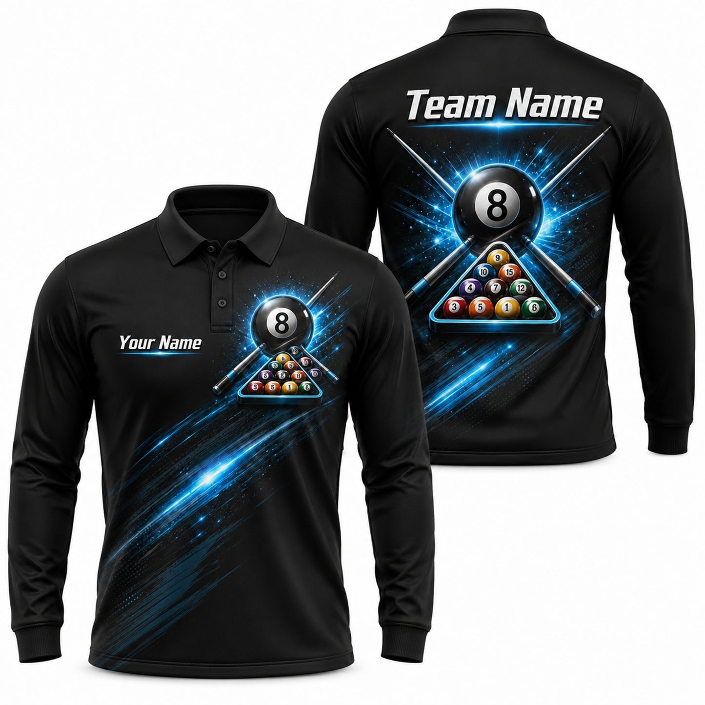 Neon 8 Ball Triangle Sport Personalized Billiard Polo Shirt Long Sleeve Polo