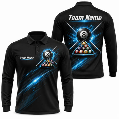 Neon 8 Ball Triangle Sport Personalized Billiard Polo Shirt Long Sleeve Polo