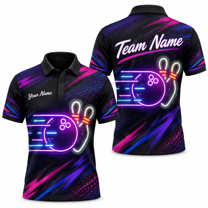 Neon Bowling Ball Strike Sport Custom Bowling Polo Shirt