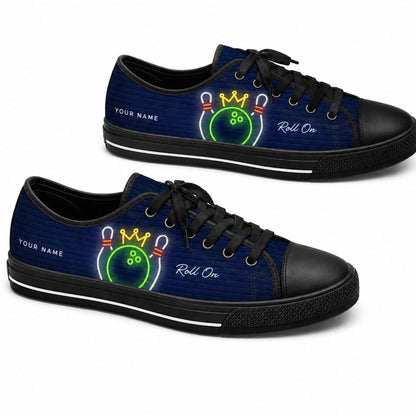 Neon Bowling Kingpin Graphic Custom Low Top Shoes Black Shoes