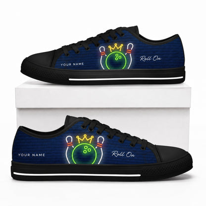 Neon Bowling Kingpin Graphic Custom Low Top Shoes Box Black
