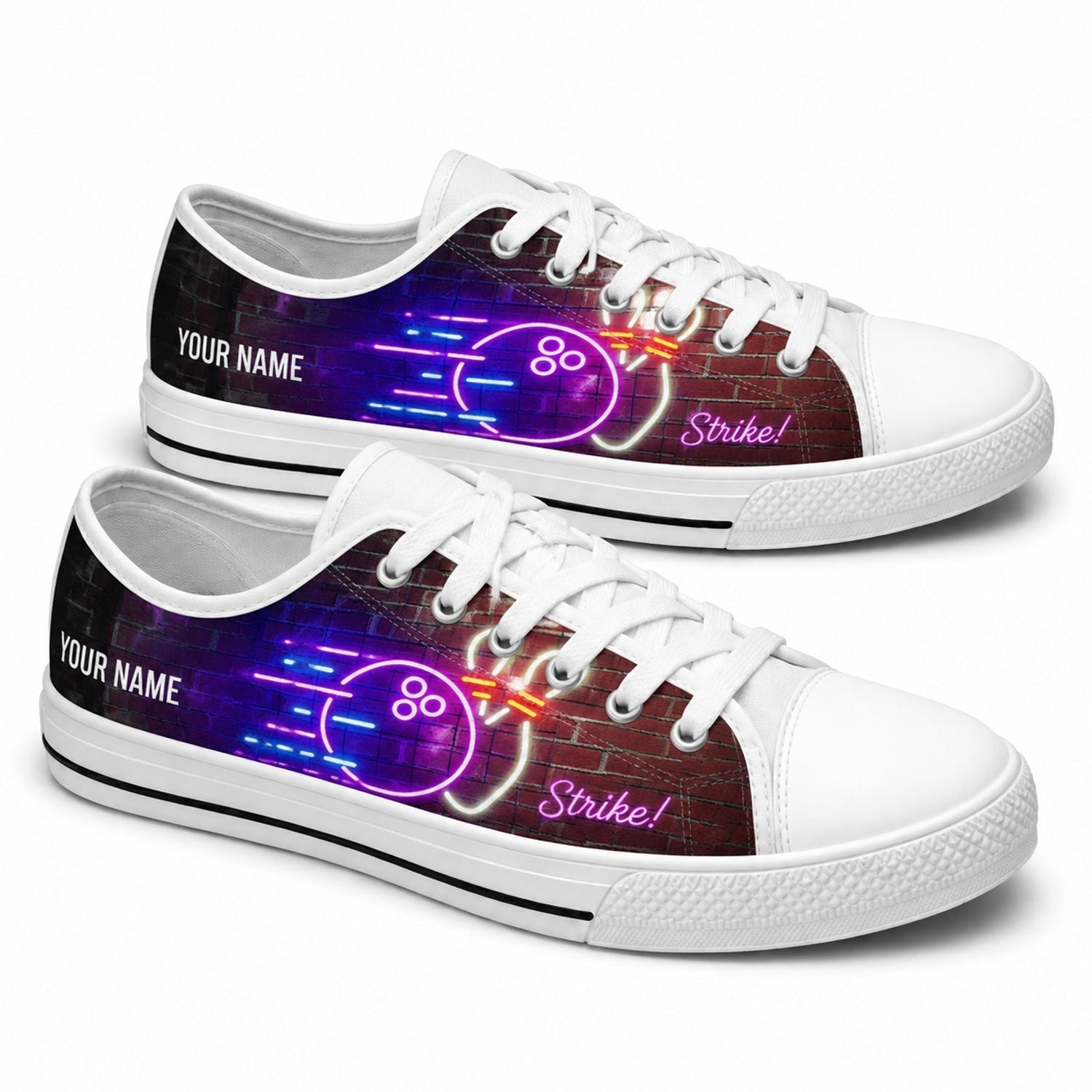 Neon Bowling Strike Graphic Personalized Low Top Shoes