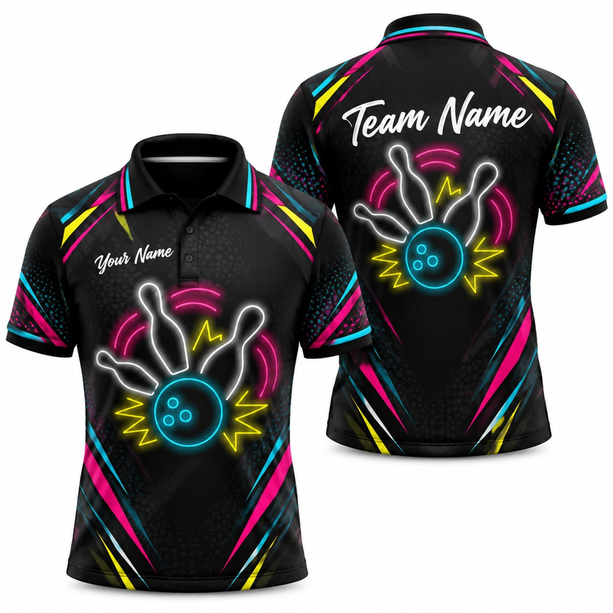 Neon Bowling Strike Sport Personalized Bowling Polo Shirt