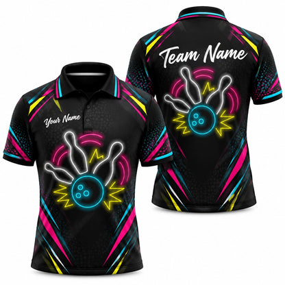 Neon Bowling Strike Sport Personalized Bowling Polo Shirt